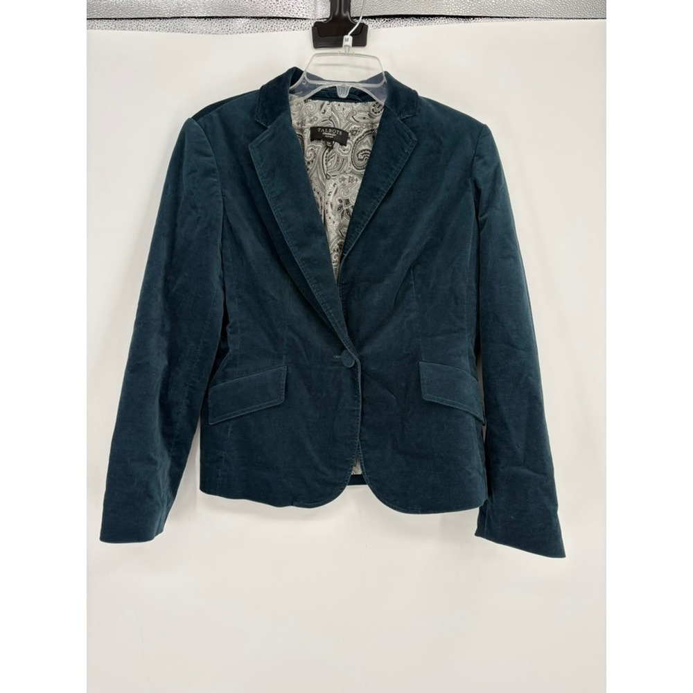 Talbots Blazer Womens 10P Teal Blue Velvet Peplum Paisley Lining Classic Career